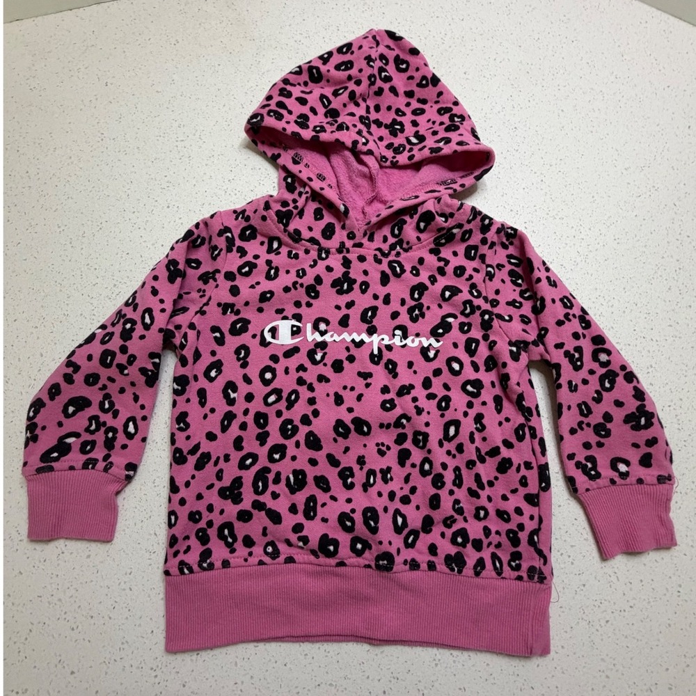 Champion Toddler Girls Pink Leopard Print Hoodie Sweatshirt 24M